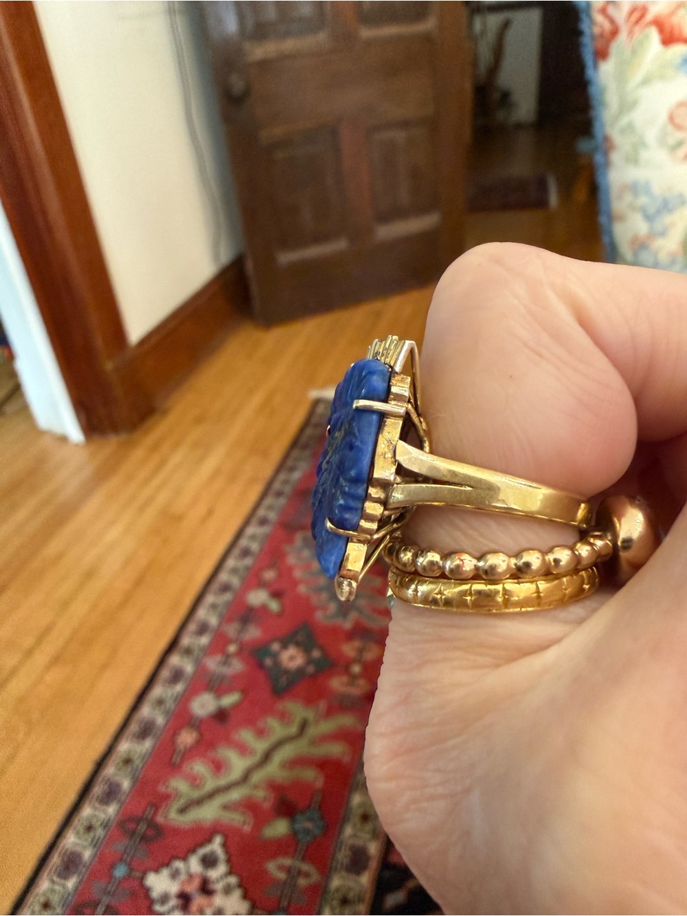 Vintage “Lady Liberty” Lapis Lazuli + Diamond 14k Ring 🇺🇸 - Picture 6 of 12